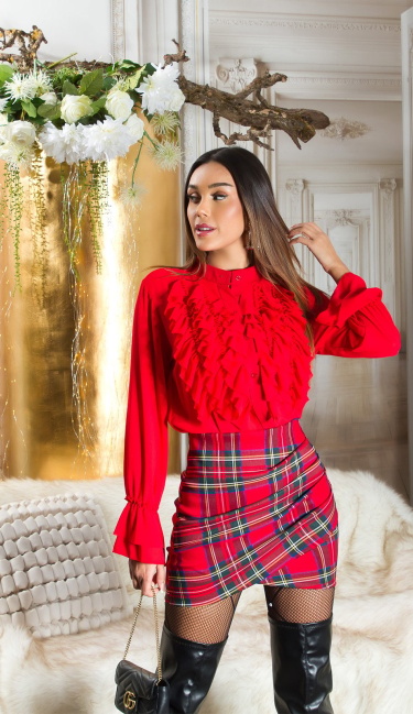 blouse with ruffles Red
